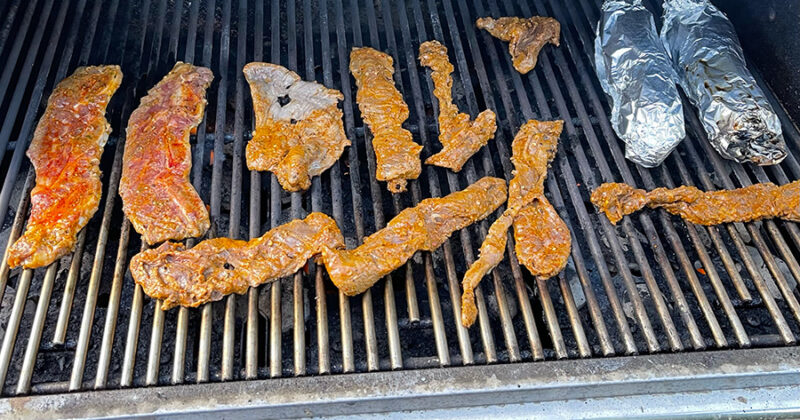 steaks on grill
