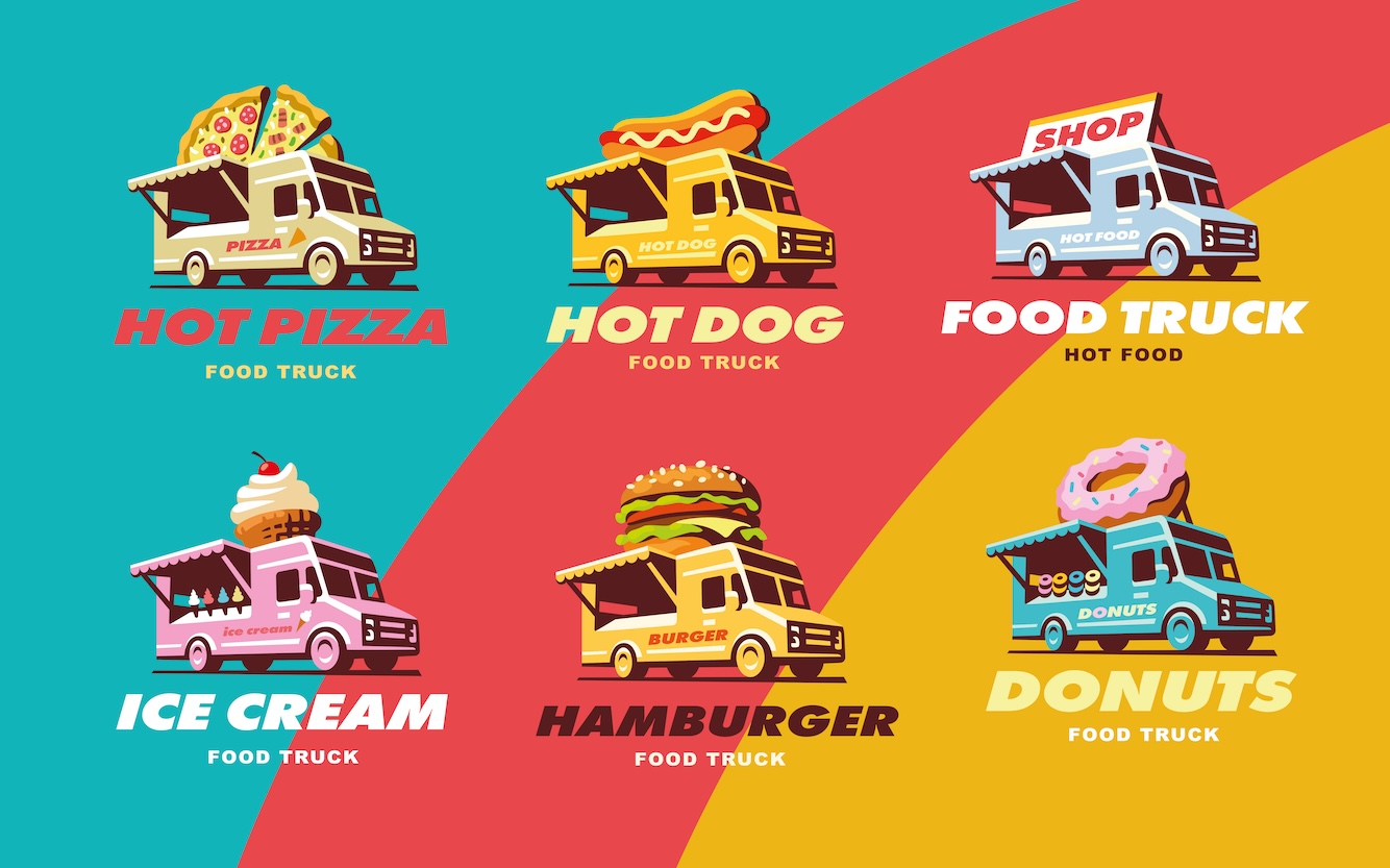 Set,Illustrations,Food,Truck