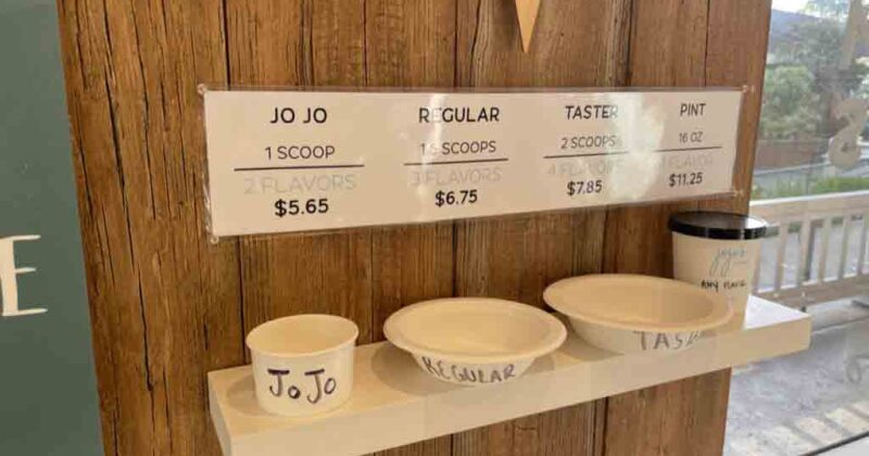 JoJo's Creamery sizes