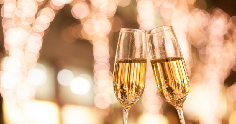 Christmas illuminations and champagne glass